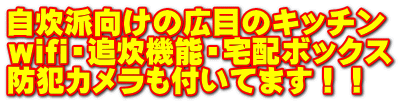 自炊派向けの広目のキッチン wifi・追炊機能・宅配ボックス 防犯カメラも付いてます！！